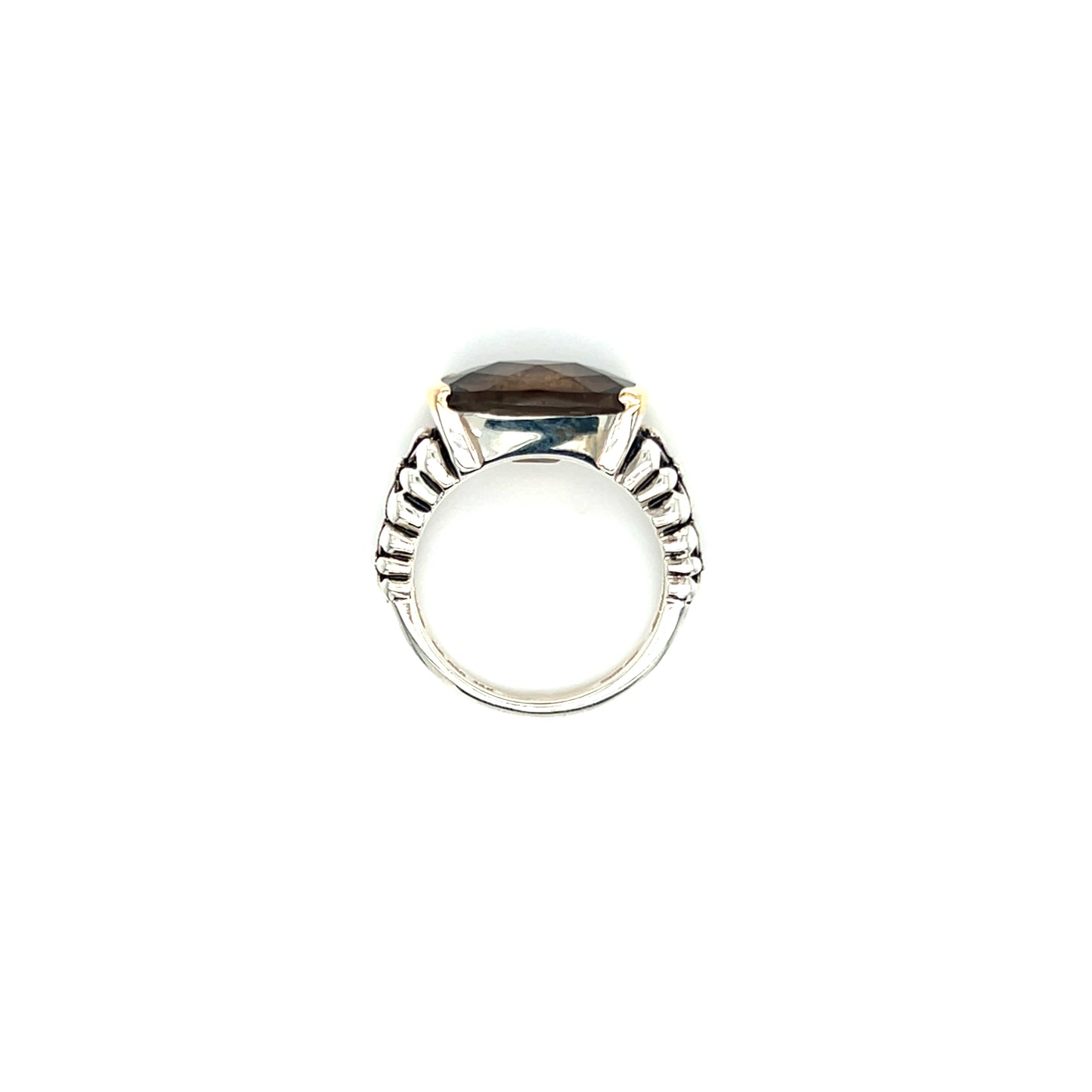 Cushion Smoky Quartz Ring with 14K Yellow Gold Accent in Sterling Silver