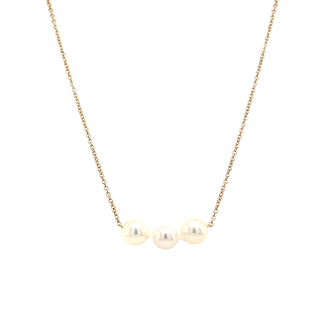 Add-a-Pearl Necklace with Three 5.5mm White Pearls in 14K Yellow Gold. Front View