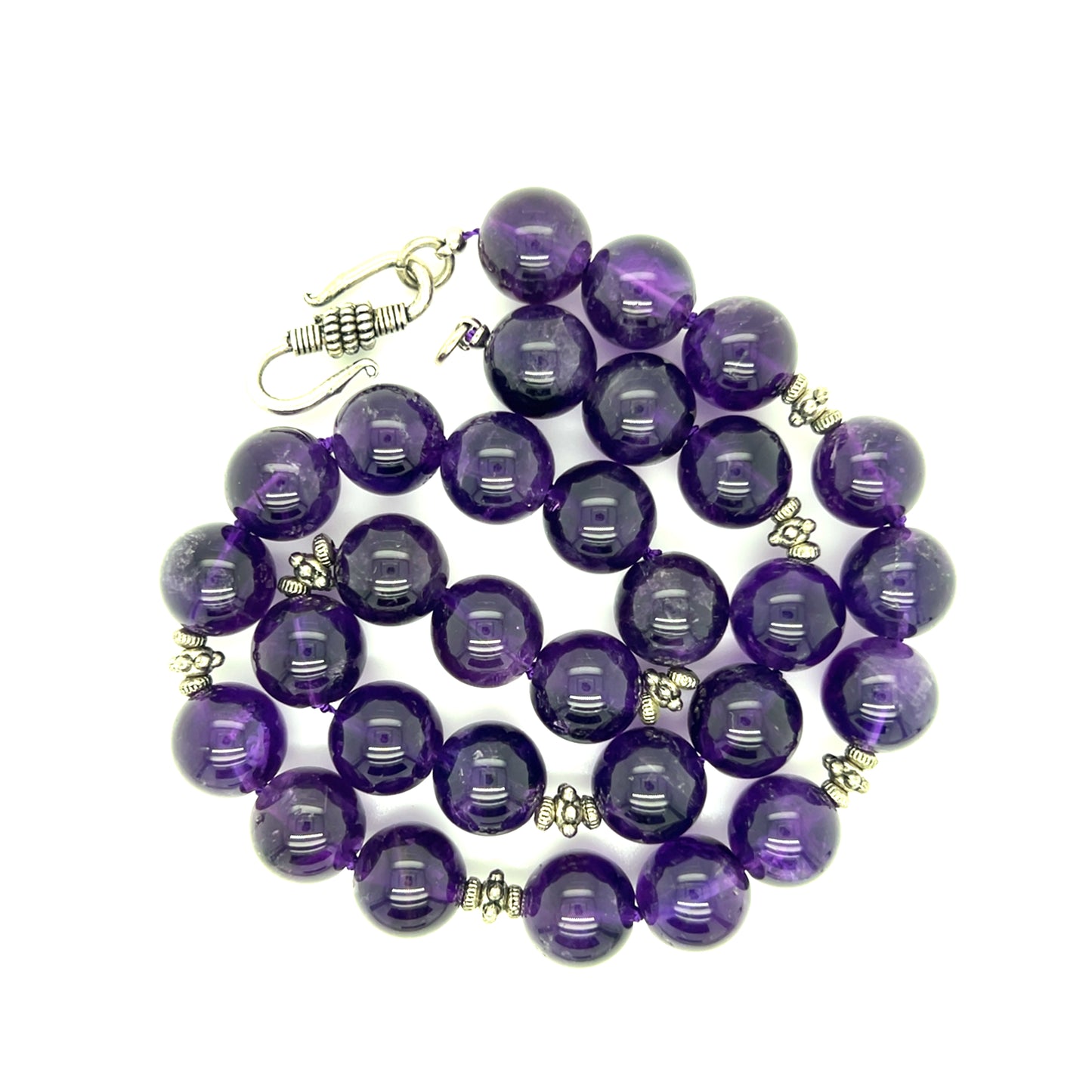 Amethyst Beaded Necklace with S-Hook Clasp in Sterling Silver. Alternative View