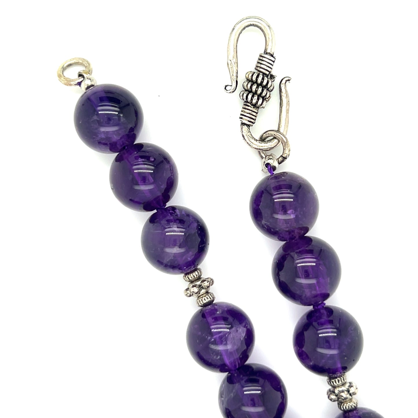 Amethyst Beaded Necklace with S-Hook Clasp in Sterling Silver. Beads, Clasp and Dividers View.