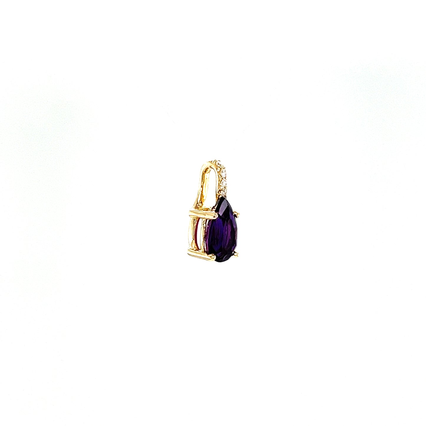 Amethyst Pendant with Diamond Accents in 14K Yellow Gold. Left Side View