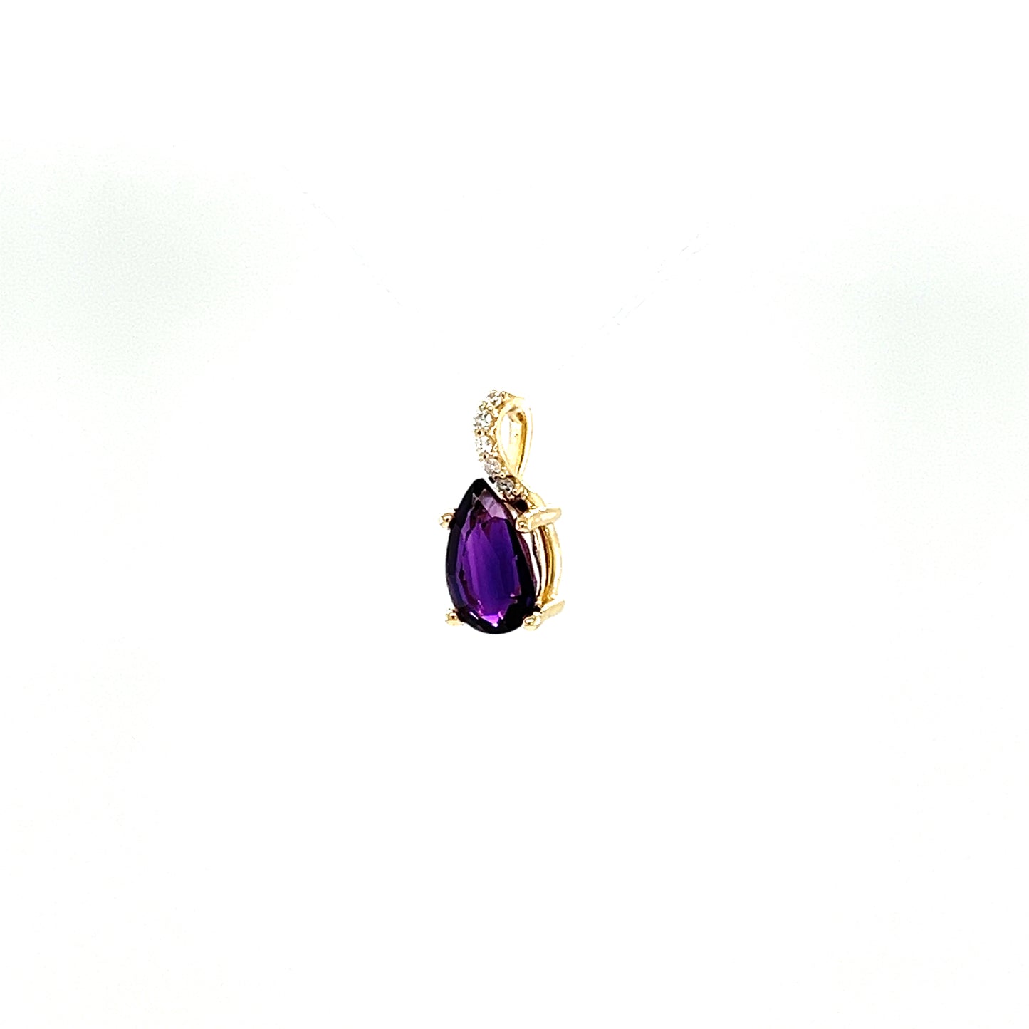 Amethyst Pendant with Diamond Accents in 14K Yellow Gold. Right Side View