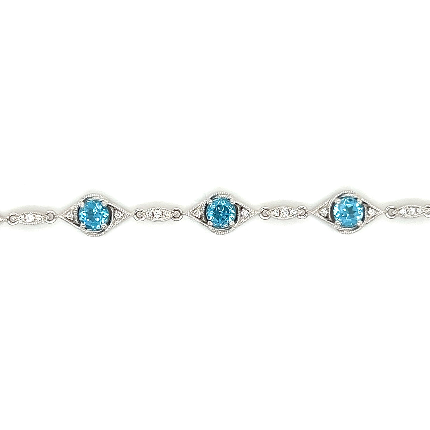 Blue Topaz Link Bracelet with Fifty Diamonds in 14K White Gold Link View