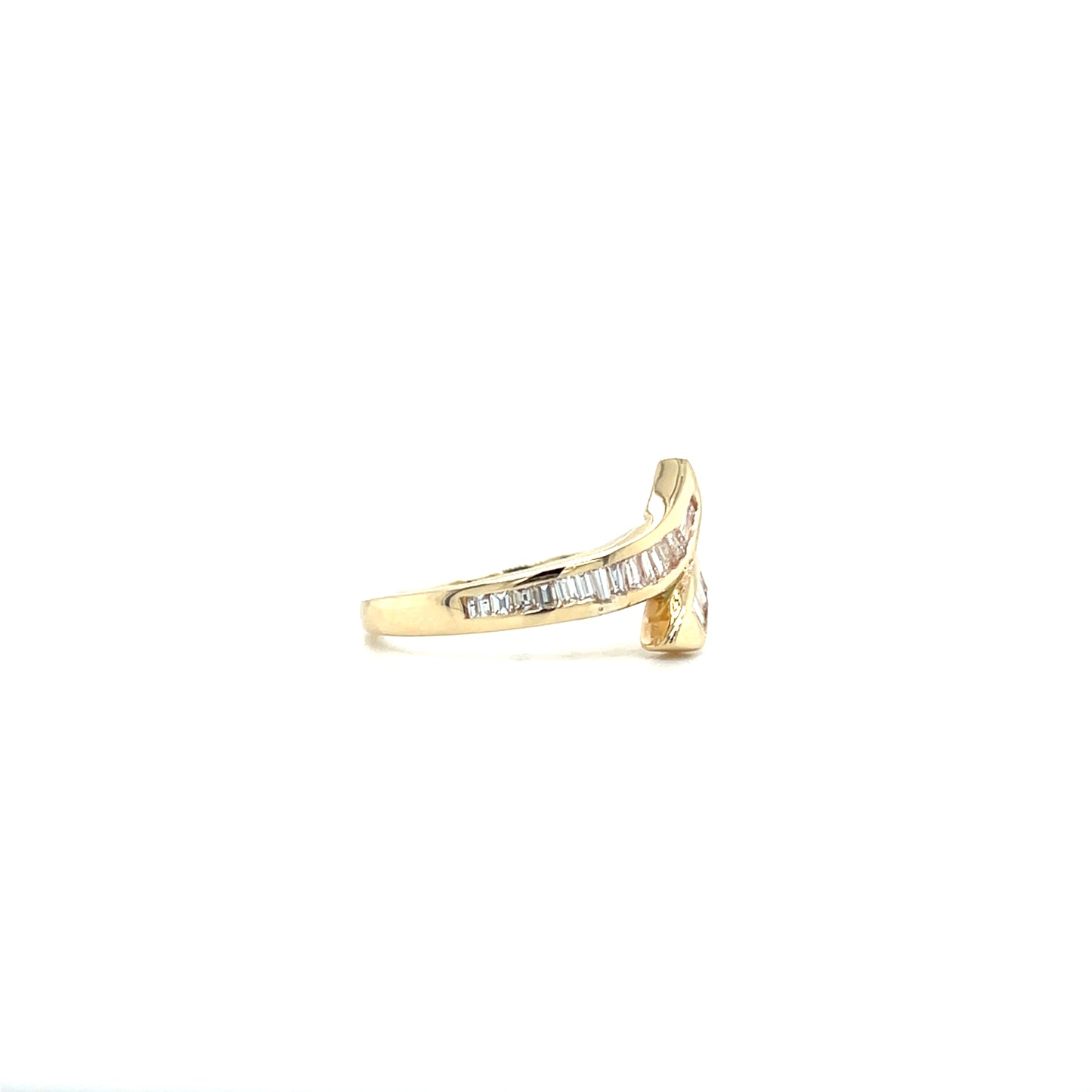 Bypass Fashion Ring with Channel Set Diamonds in 14K Yellow Gold. Left Side View.