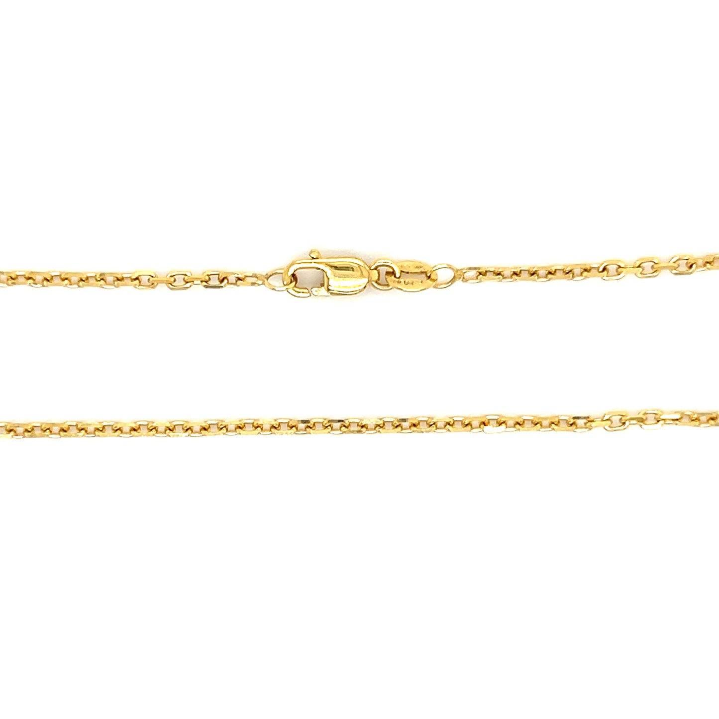 Diamond-cut Cable Chain 1.9mm with 16in of Length in 14K Yellow Gold. Chain and Clasp View.