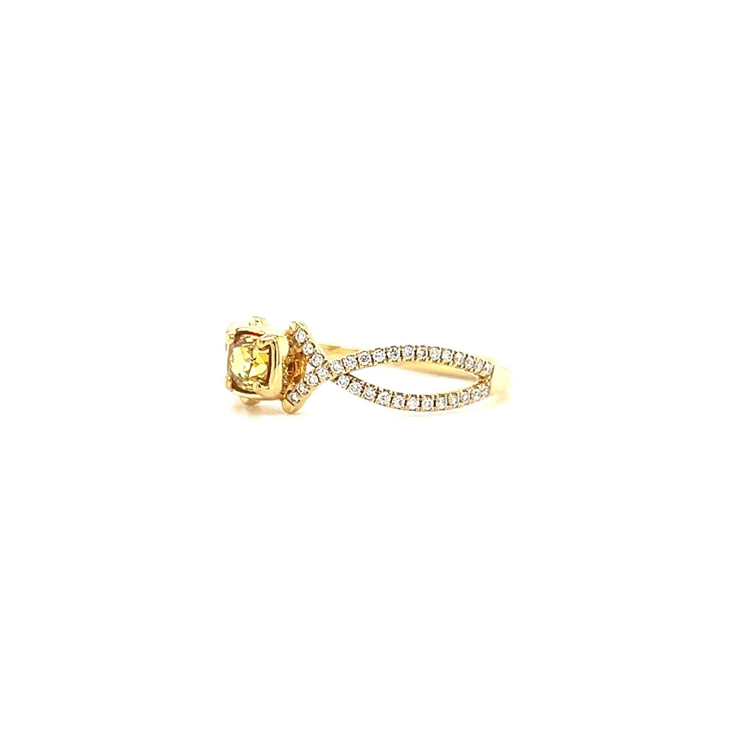Fancy Yellow Diamond Ring with 0.16ctw of Side Diamonds in 14K Yellow Gold. Right Side View