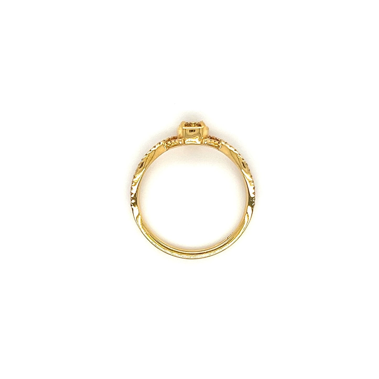 Fancy Yellow Diamond Ring with 0.16ctw of Side Diamonds in 14K Yellow Gold. Top View