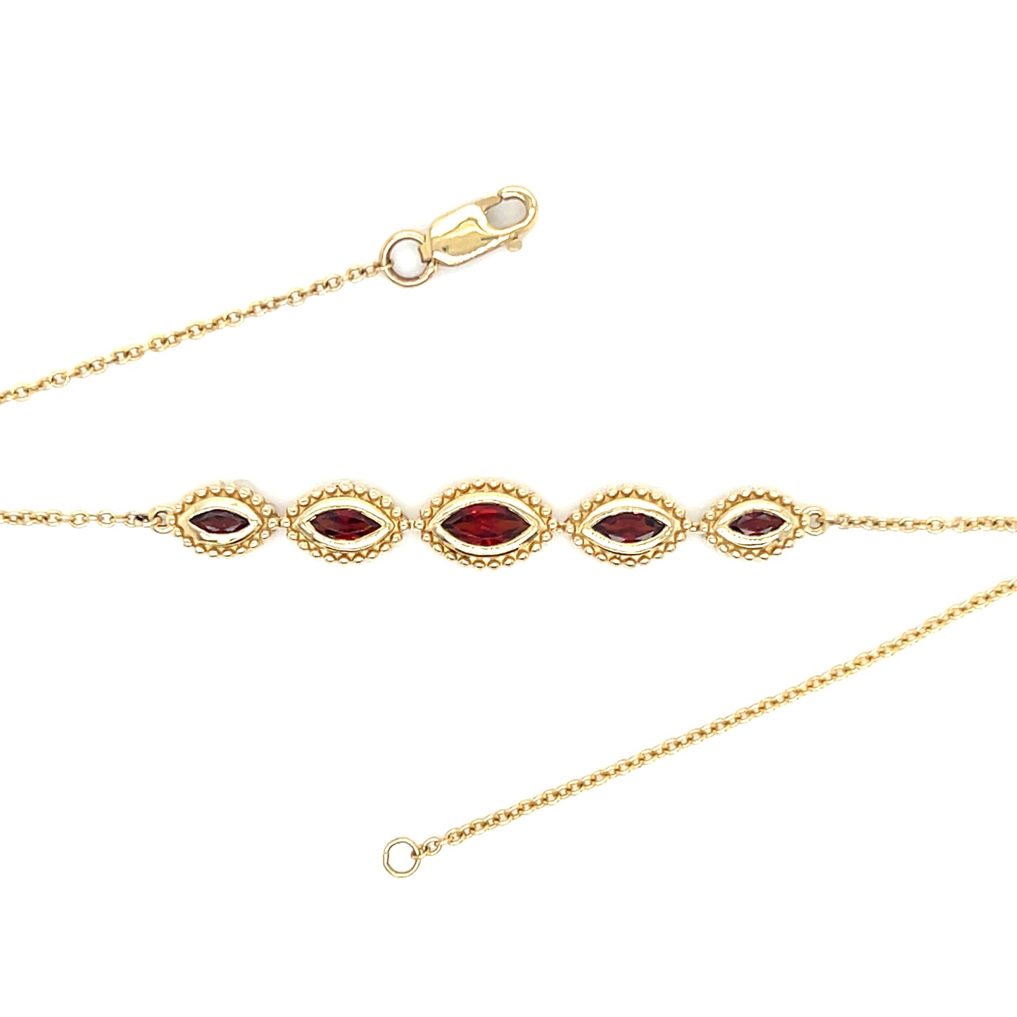 Five Stone Garnet Bracelet with 0.5ctw of Garnet in 14K Yellow Gold. Alternative View.