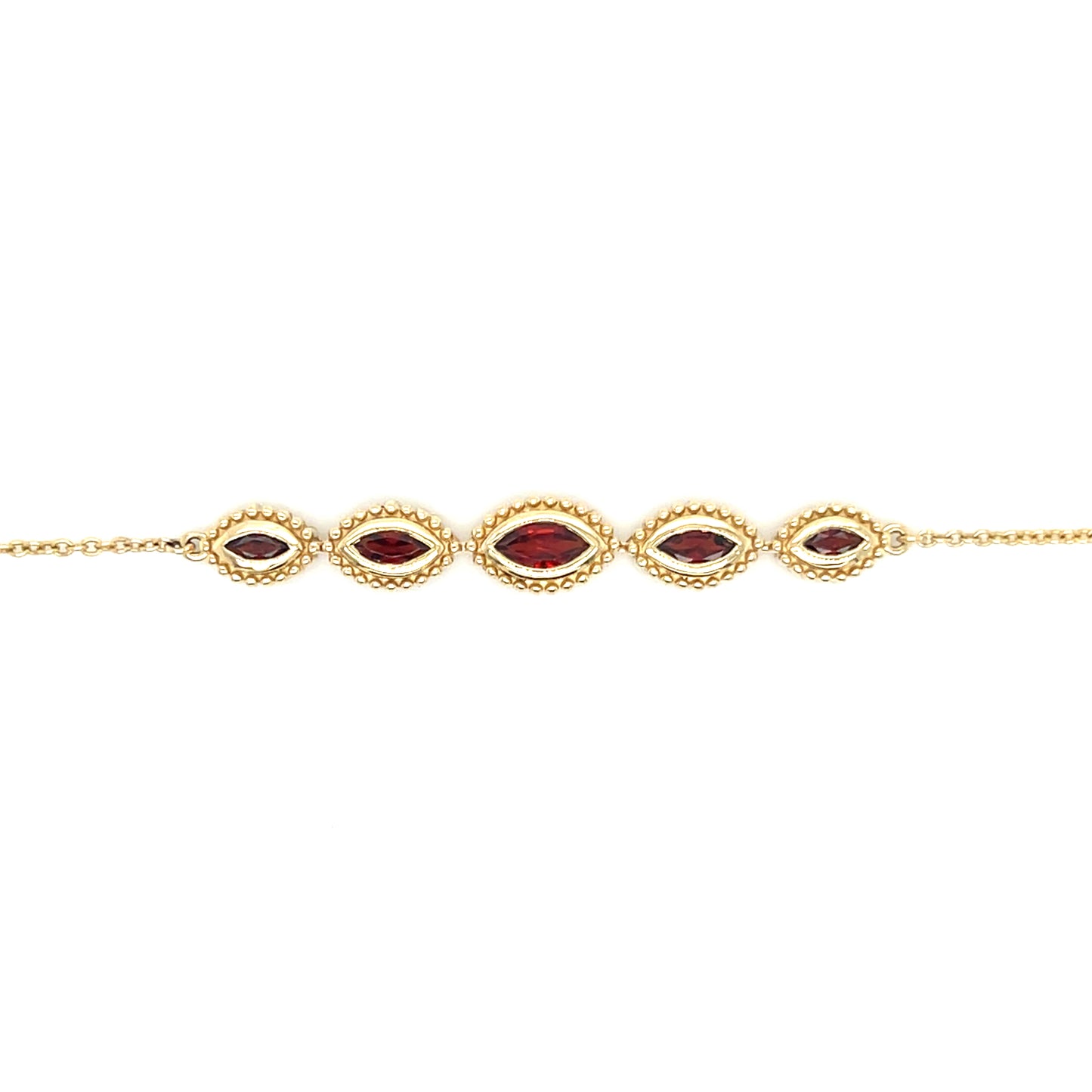 Five Stone Garnet Bracelet with 0.5ctw of Garnet in 14K Yellow Gold. Front View