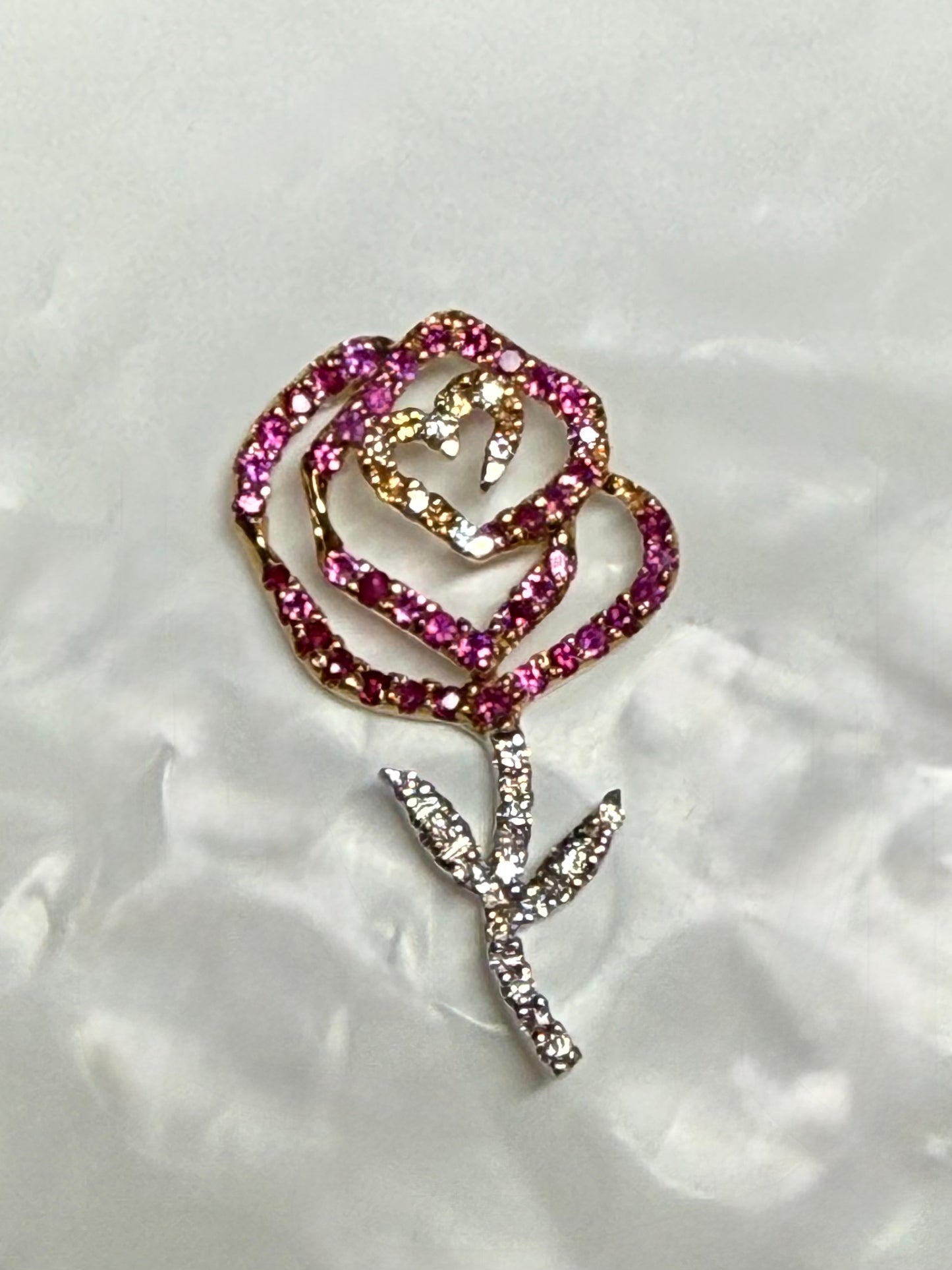 Rose Shaped Ruby and Diamond Pendant