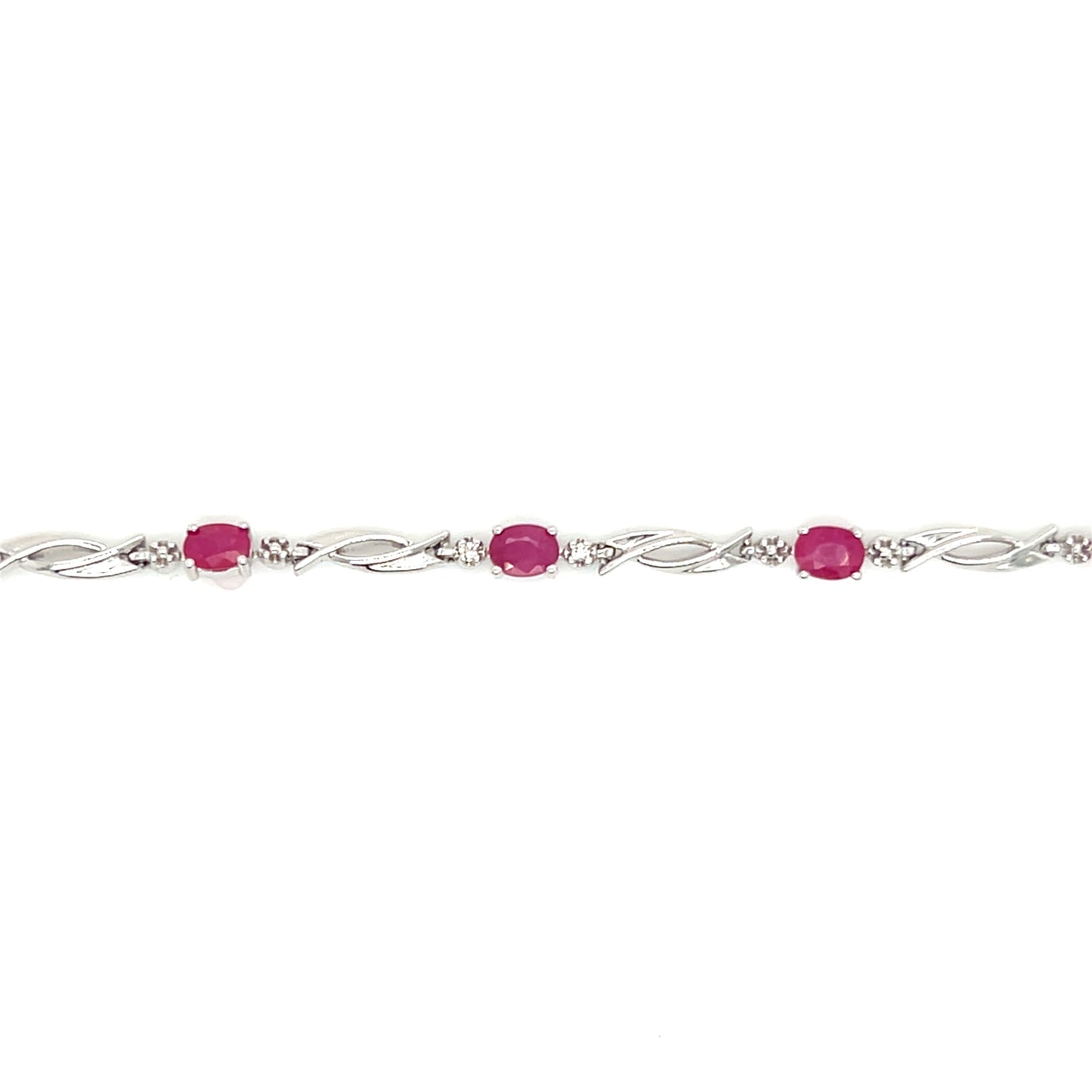 Ruby Bracelet with Diamond Accent in 10K White Gold. Links View.