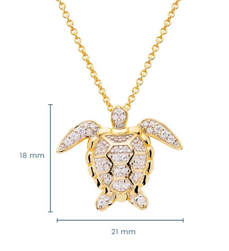 14K Gold Vermeil Turtle Necklace Adorned with Cubic Zirconias