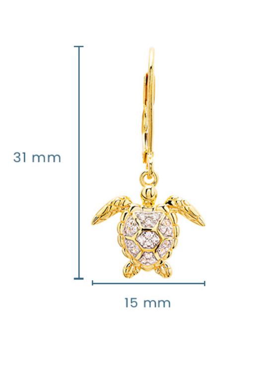 14kt Gold Vermeil CZ Turtle Drop Earrings