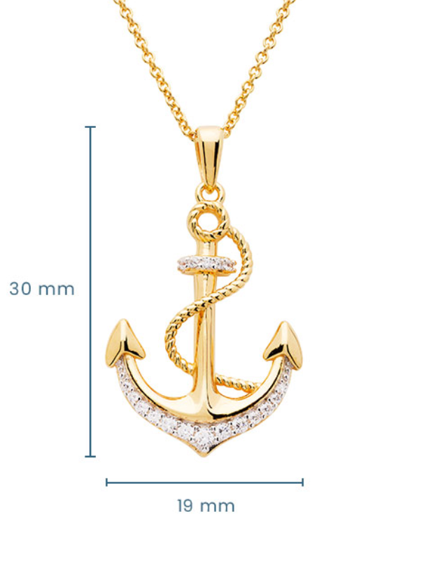 14K Gold Vermeil Anchor Necklace with Cubic Zirconias