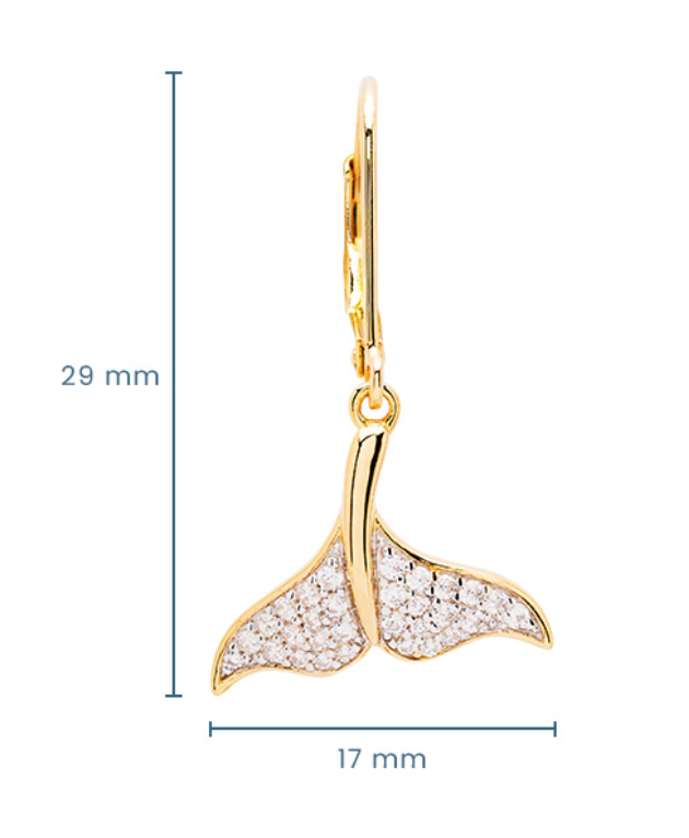 14K Gold Vermeil Whale Tail Earrings with Cubic Zirconias