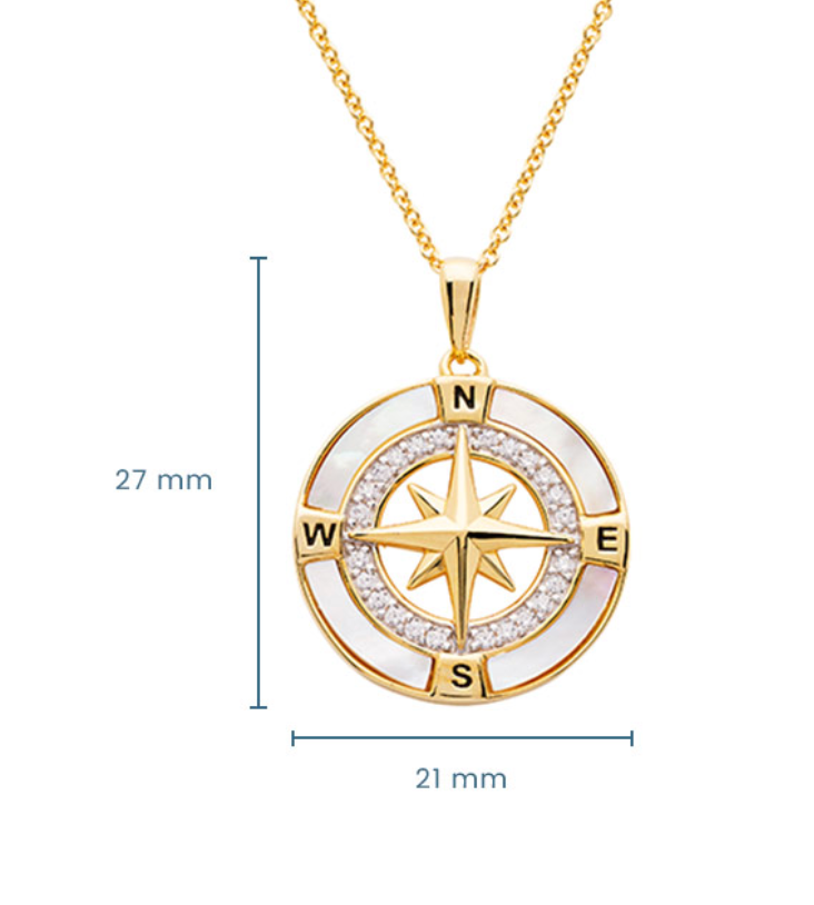 14kt Gold Vermeil Mother of Pearl Compass Necklace