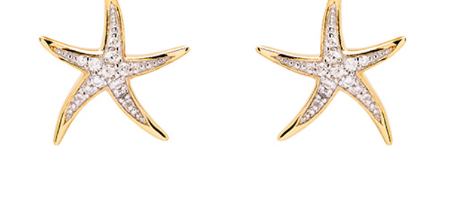 14K Gold Vermeil Starfish Earrings with Cubic Zirconias