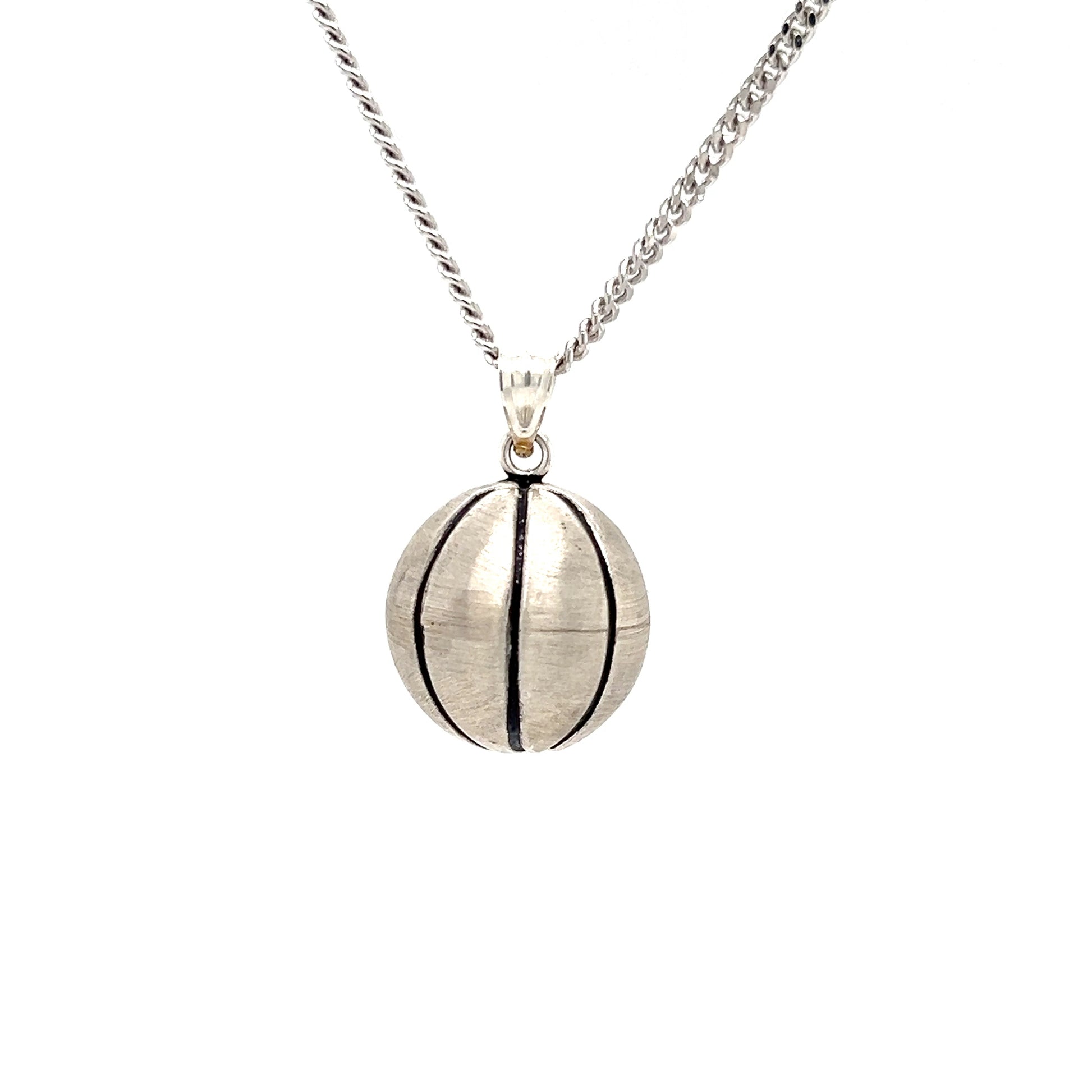 Solid Basketball Pendant with 3D Details in Sterling Silver. Pendant and Chain.