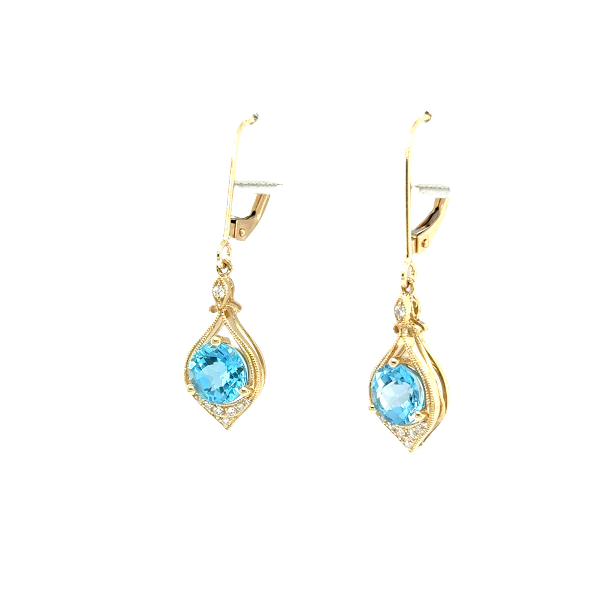 14K Yellow Gold Blue Topaz Earrings