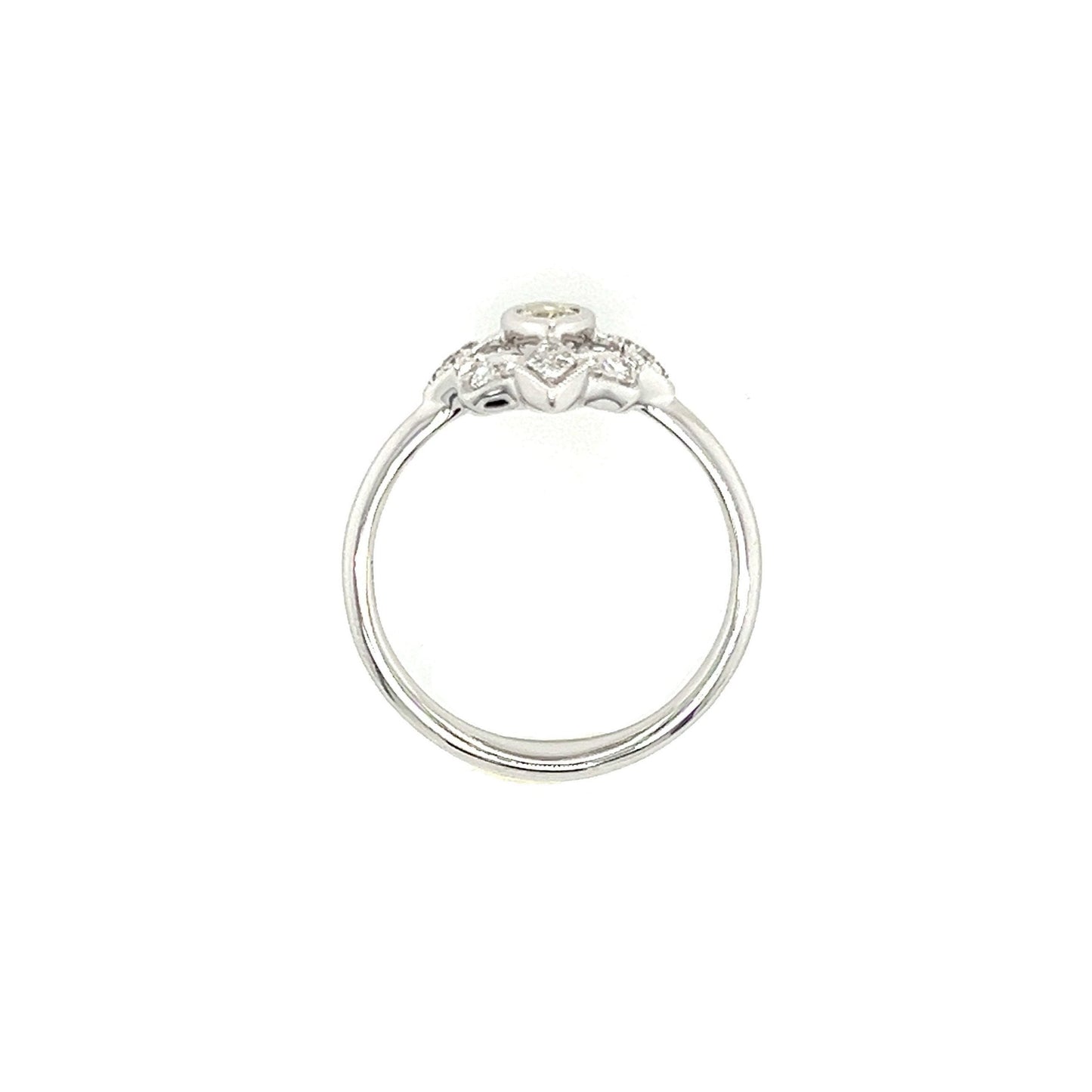 Yellow Marquise Diamond Ring with Detached Halo in 14K White Gold. Top View.