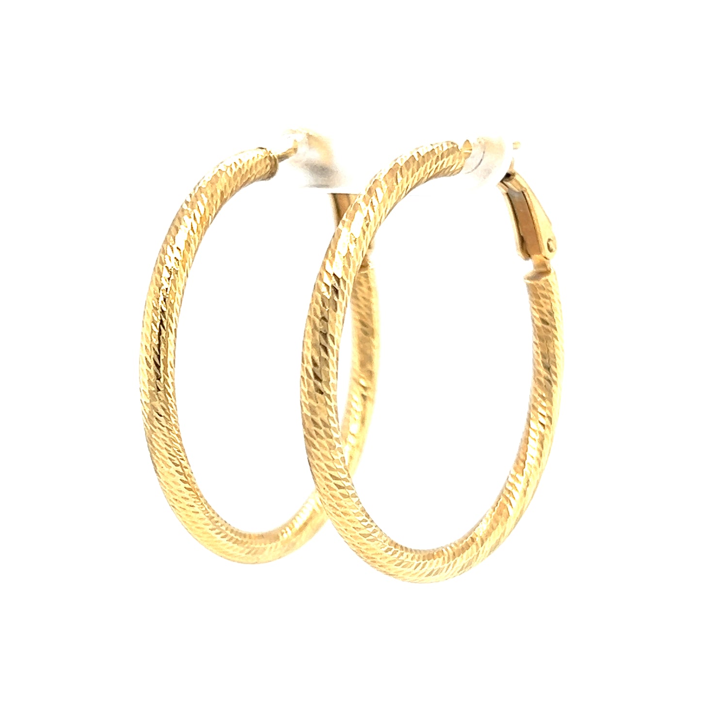 Round Hoop 30mm Earrings with Diamond-cut Finish in 10K Yellow Gold Right Side View