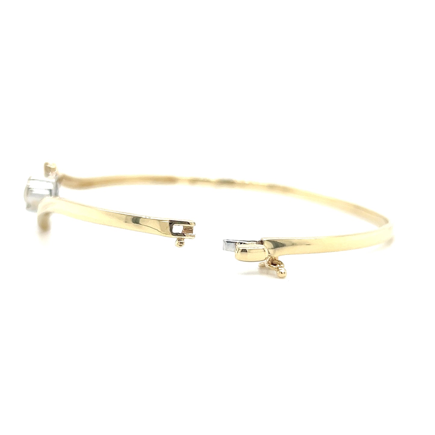 Solid Bypass Bangle Bracelet with 0.5ct of Diamonds in 14K Yellow and White Gold Open Clasp