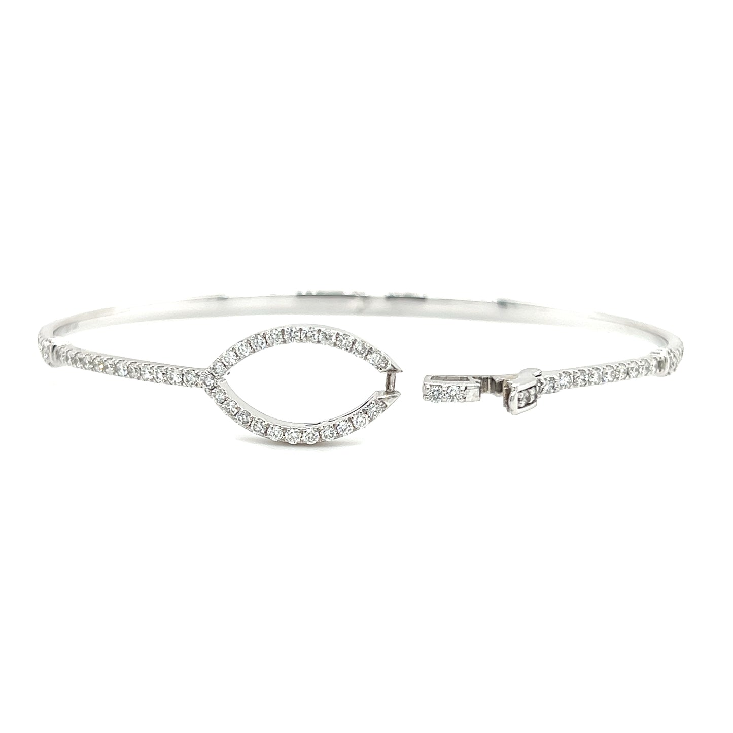 Diamond Buckle Bangle Bracelet with 0.88CTW of Diamonds in 14K White Gold Front View with Open Clasp