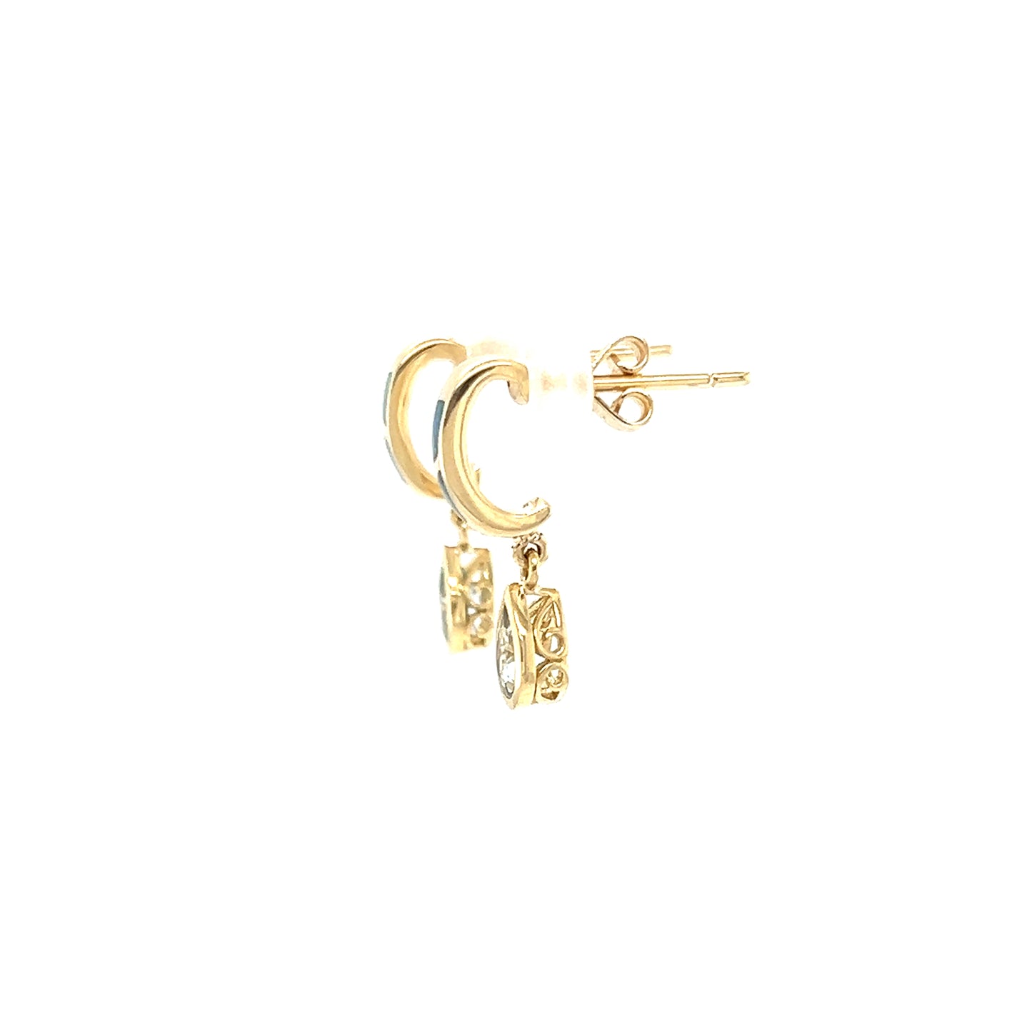 Black Opal C-Hoop Earrings with 0.51ctw of Aquamarine in 14K Yellow Gold Rigth Profile View