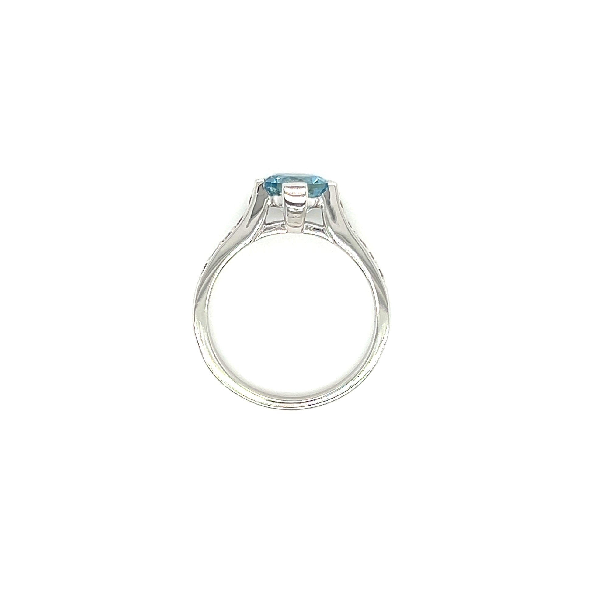 Round Aquamarine Ring with 0.28ctw of Diamonds in 14K White Gold. Top View