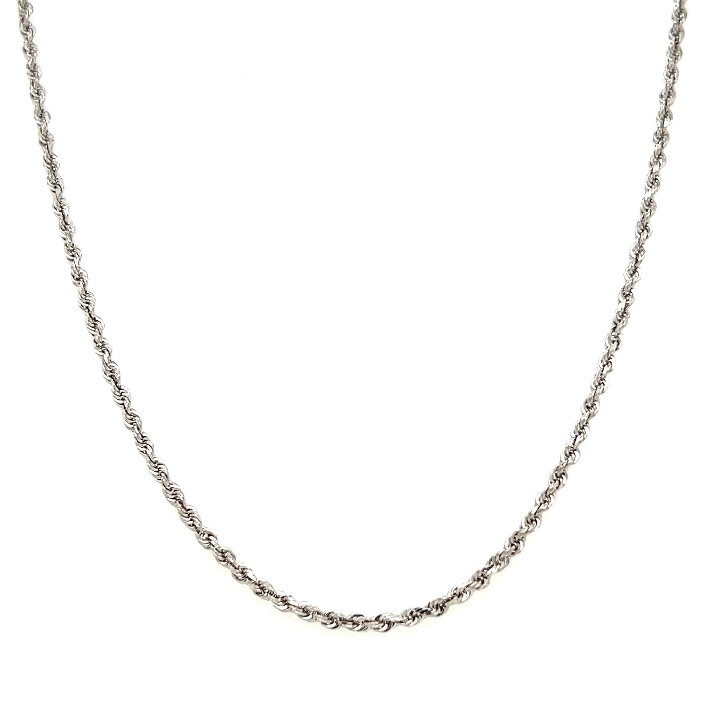 Diamond-cut Rope Chain 2mm with 16in of Length in 14K White Gold. Front View