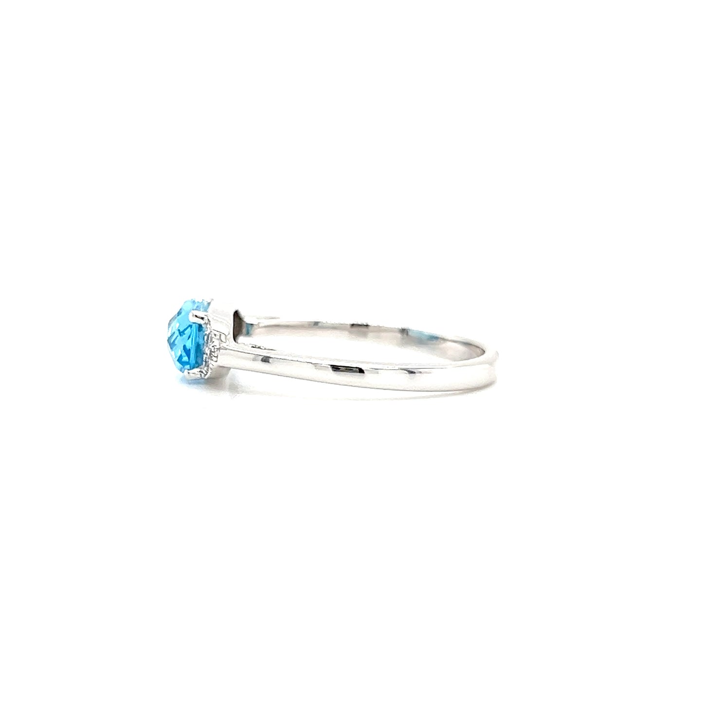 Elongated Blue Topaz Ring with Side Diamonds in 14K White Gold Right Profile View