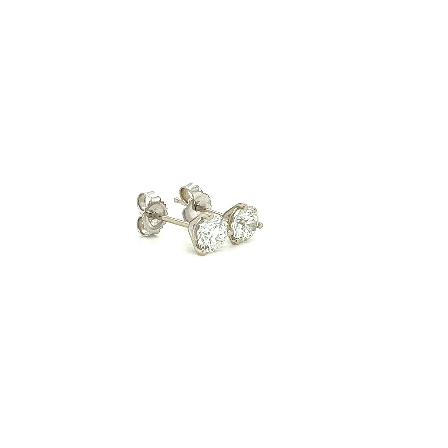 Diamond 1ctw Stud Earrings with Blue Sapphire Jackets in 14K White Gold. Diamond Left Side View