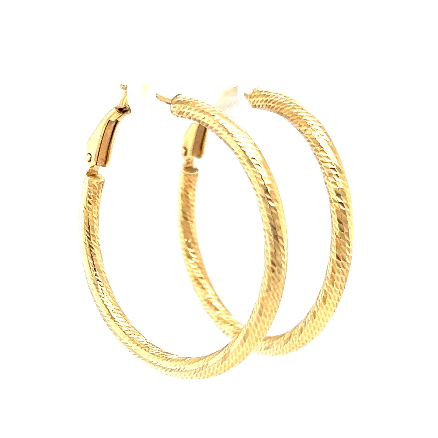 Round Hoop 30mm Earrings with Diamond-cut Finish in 10K Yellow Gold Left Side View