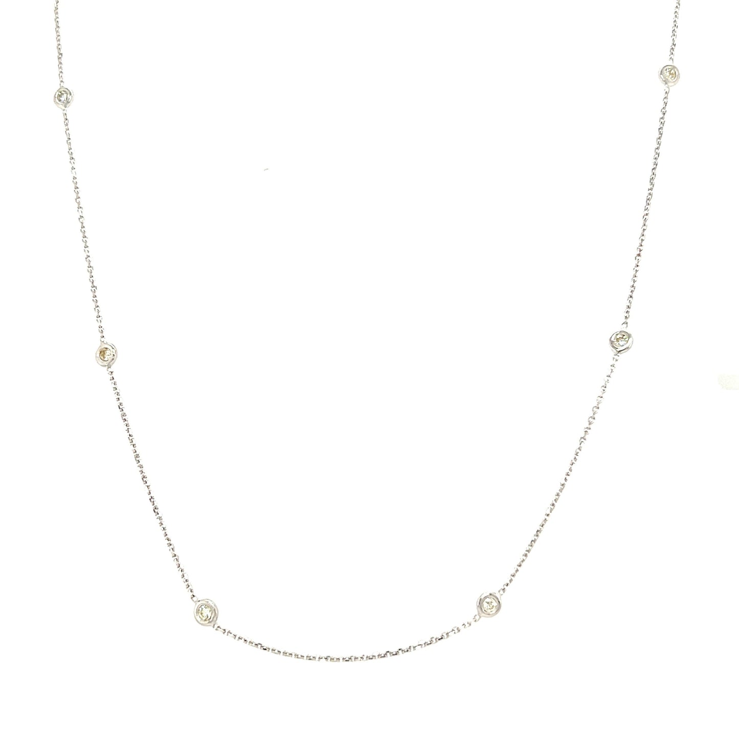 Diamond Station Necklace with 0.25ctw of Diamonds in 14K White Gold. Front View