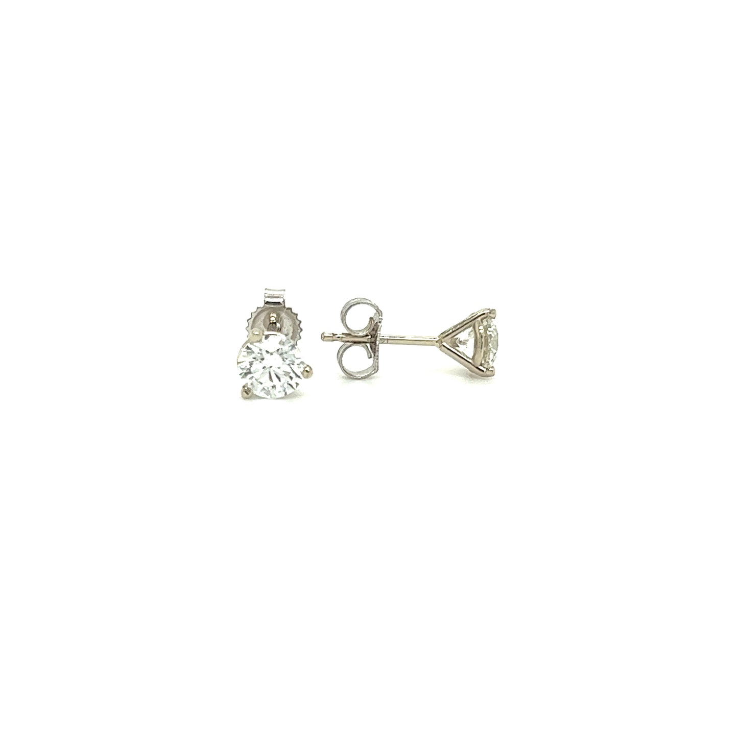 Diamond 1ctw Stud Earrings with Blue Sapphire Jackets in 14K White Gold. Diamonds Front and Side View