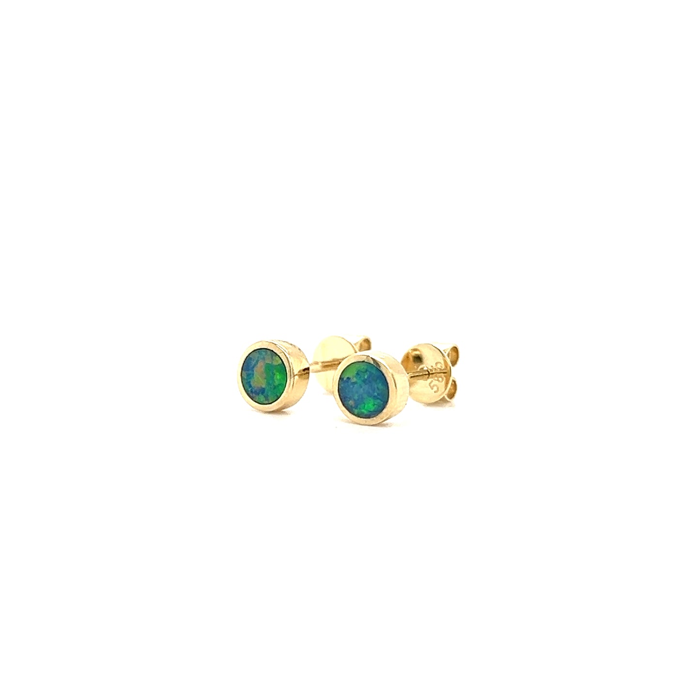 Black Opal Stud Earrings in 14K Yellow Gold Right Side View