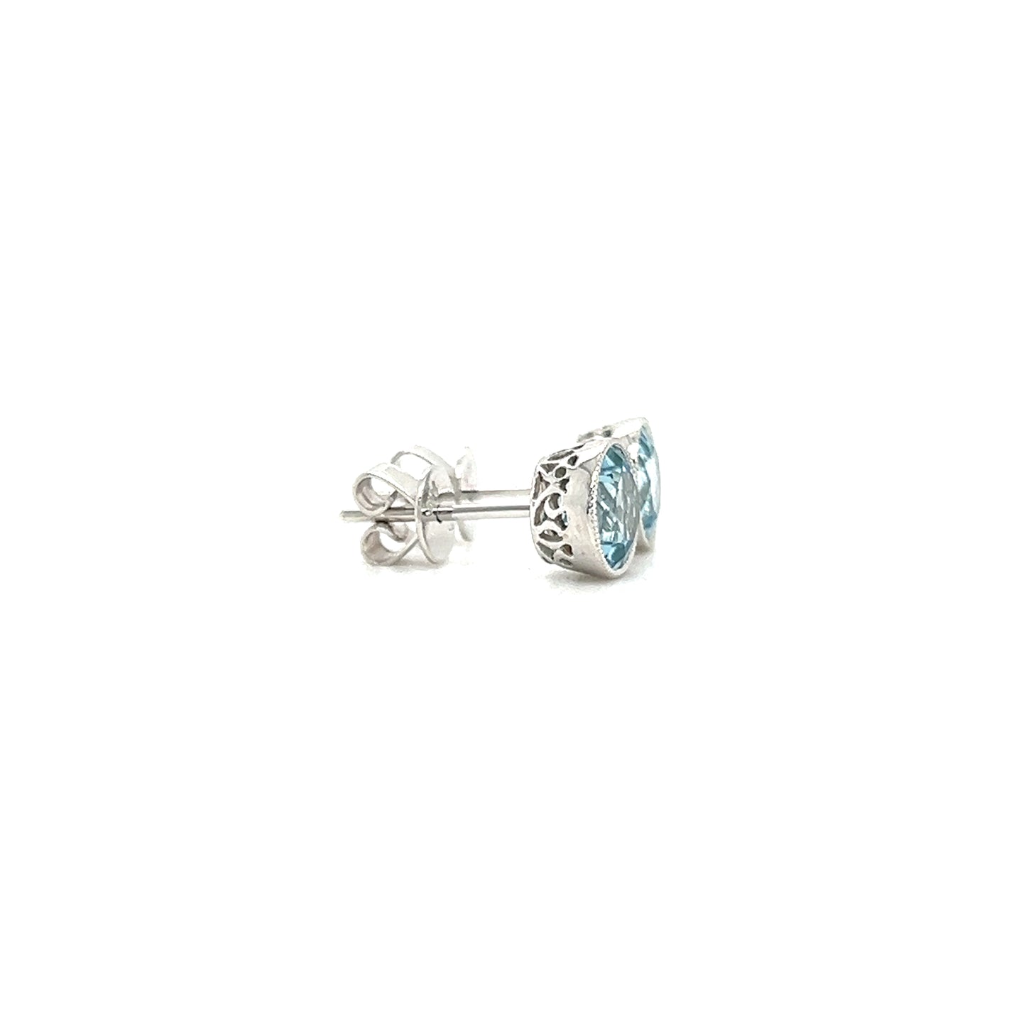 Aquamarine Stud Earrings with Filigree and Milgrain Details in 14K White Gold Profile