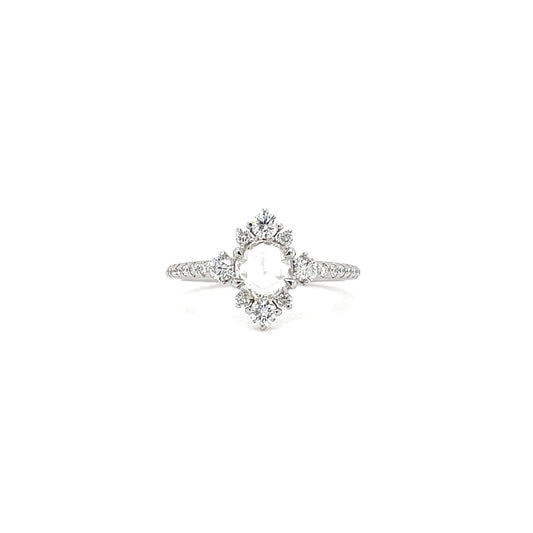 Rose Cut Diamond Ring with 0.83ctw of Diamonds in 18K White Gold. Front View