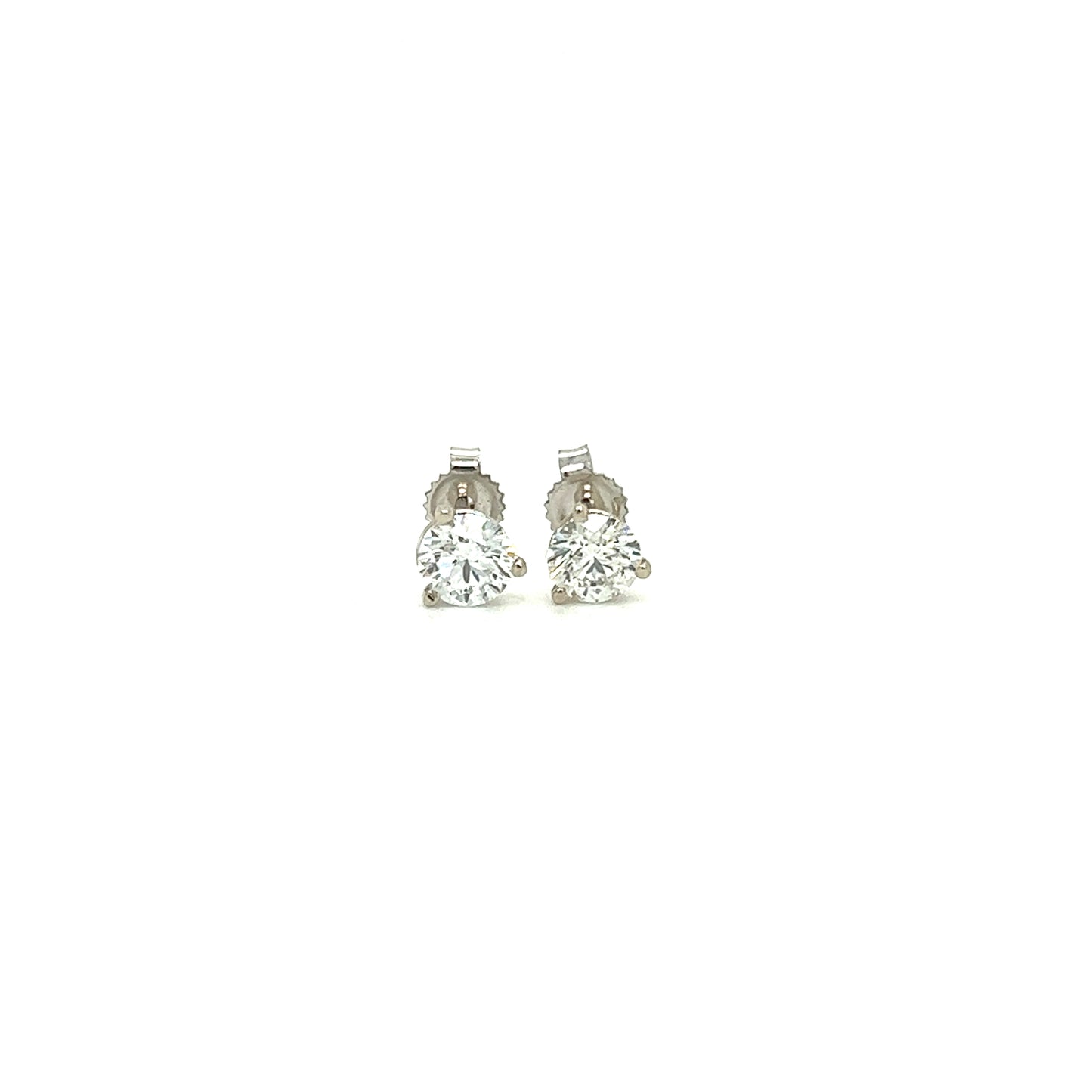 Diamond 1ctw Stud Earrings with Blue Sapphire Jackets in 14K White Gold. Diamond Front View