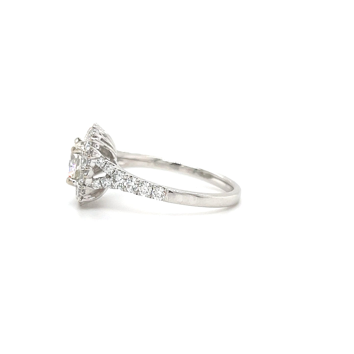 Diamond Halo Ring with 1.66ctw of Diamonds in 14K White Gold Right Profile