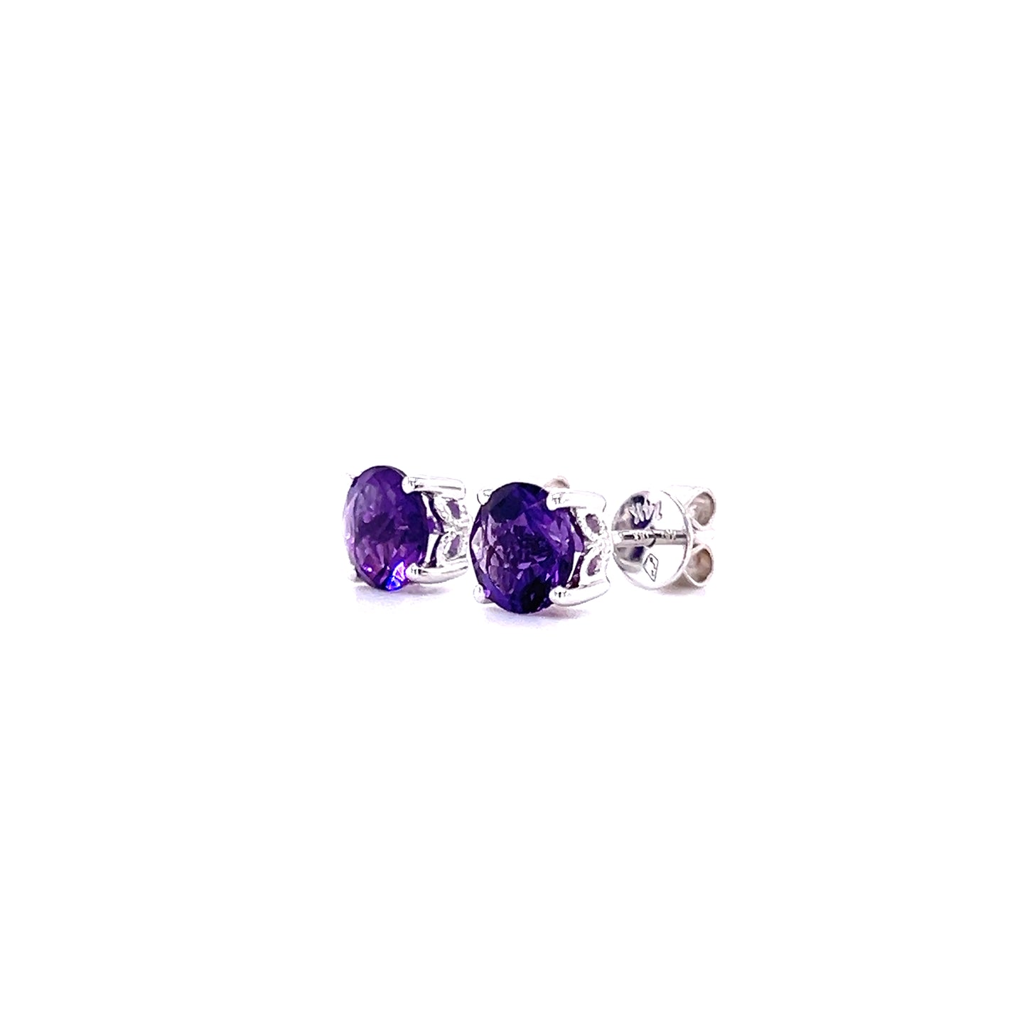 Round Amethyst 6mm Stud Earrings in 14K White Gold Right Side View