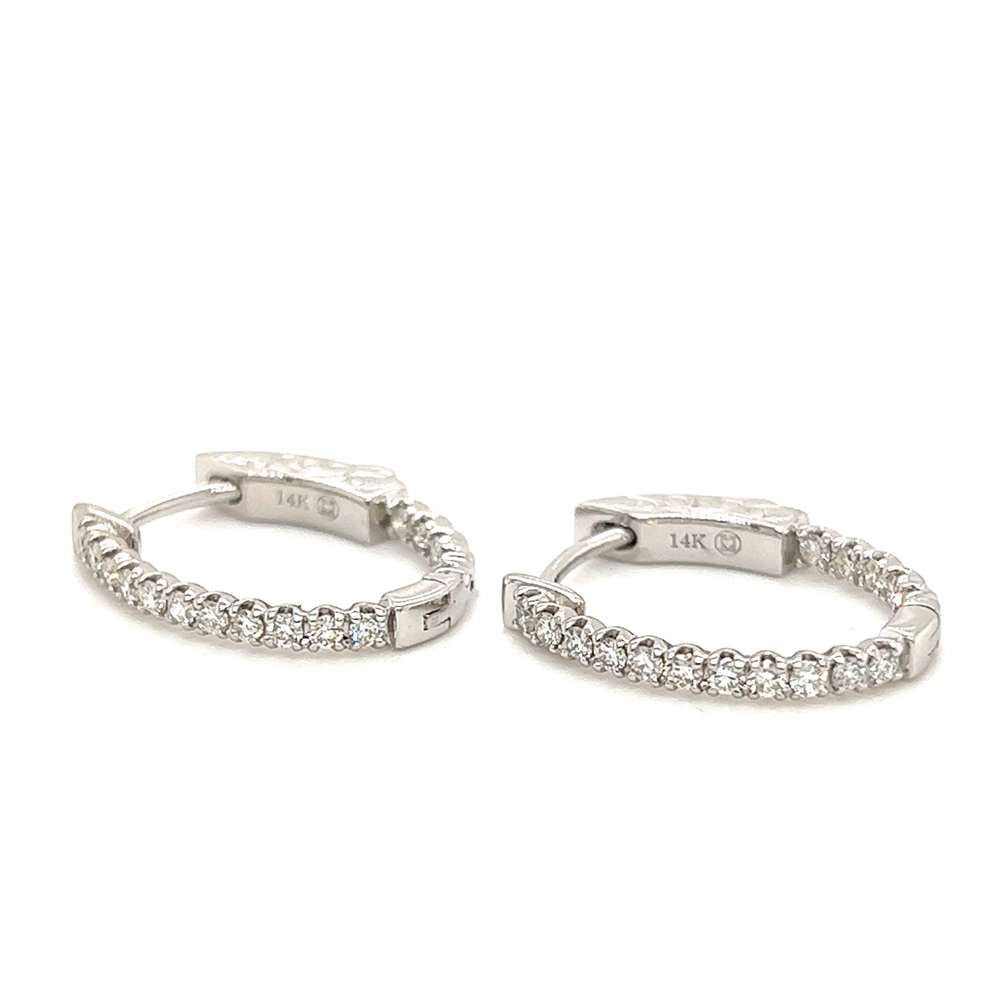 Diamond Inside Out Hoop Earrings in 14K White Gold Front