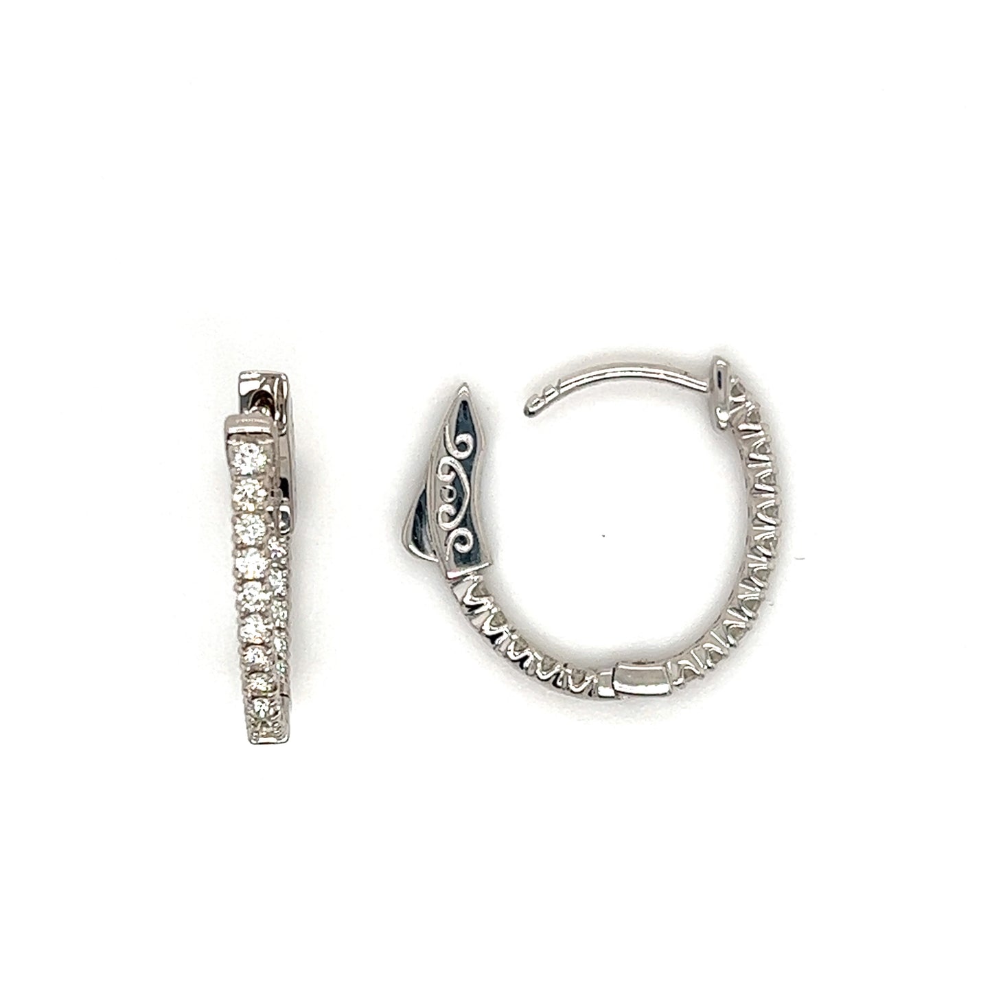 Diamond Inside Out Hoop Earrings in 14K White Gold Top View