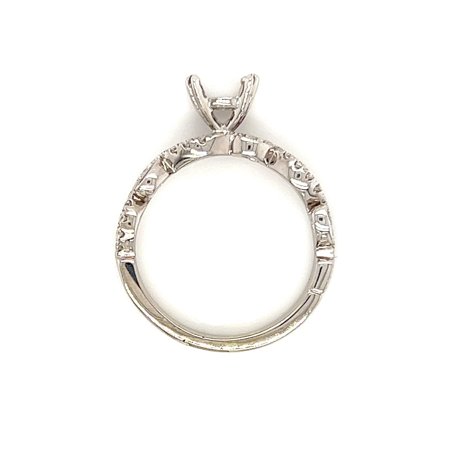 Vine Motif Ring Setting with Pink Sapphires and Diamond Accents in 14K White Gold Top View