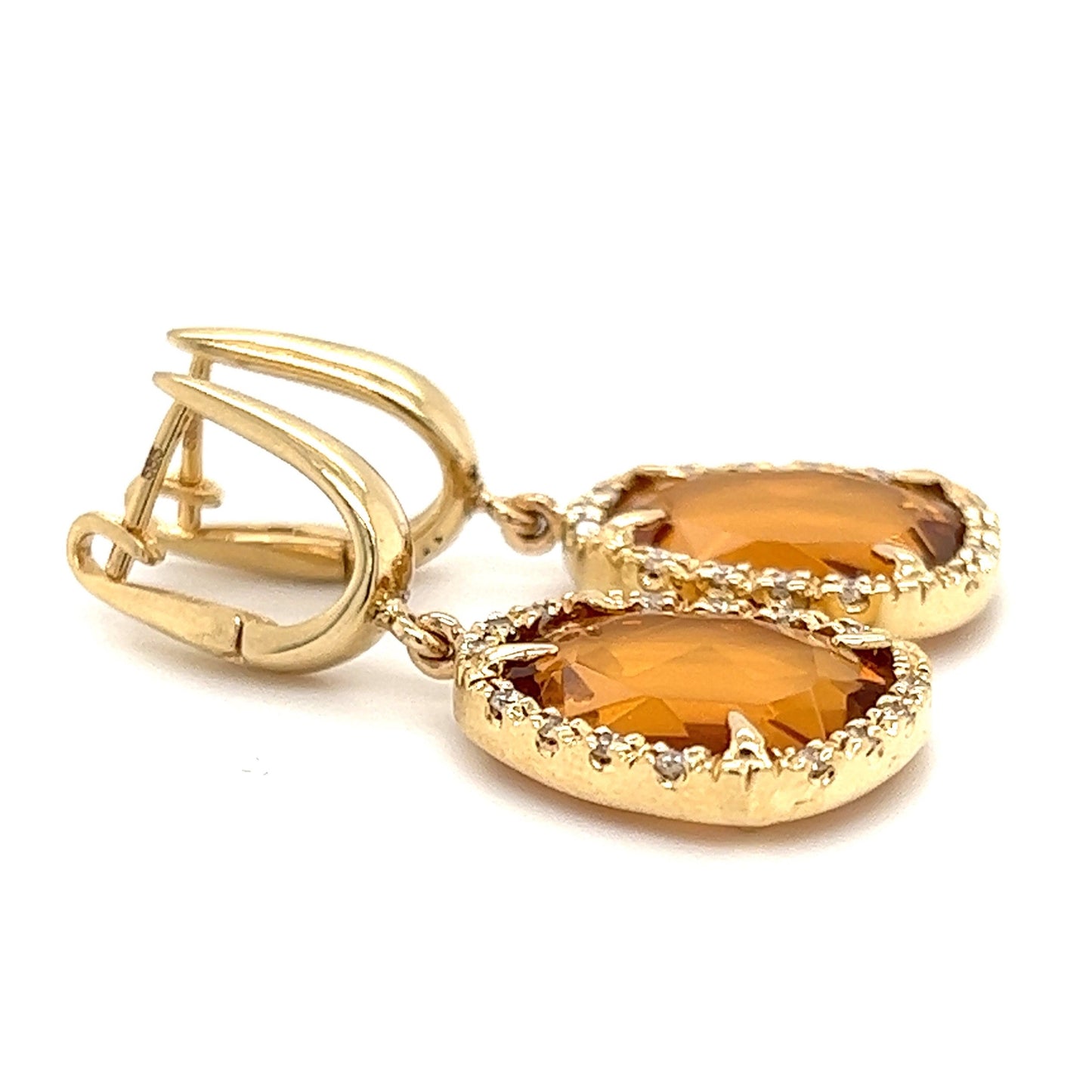 Citrine Dangle Earrings in 14K Yellow Gold Left Side View