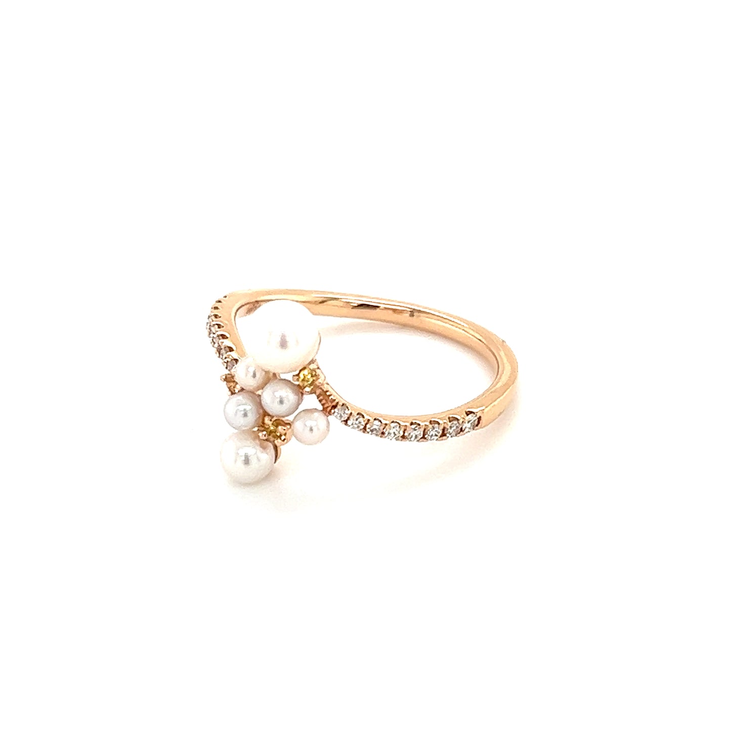 Bypass Pearl Ring with Side Yellow Sapphires and Diamonds in 18K Rose Gold Left Side View