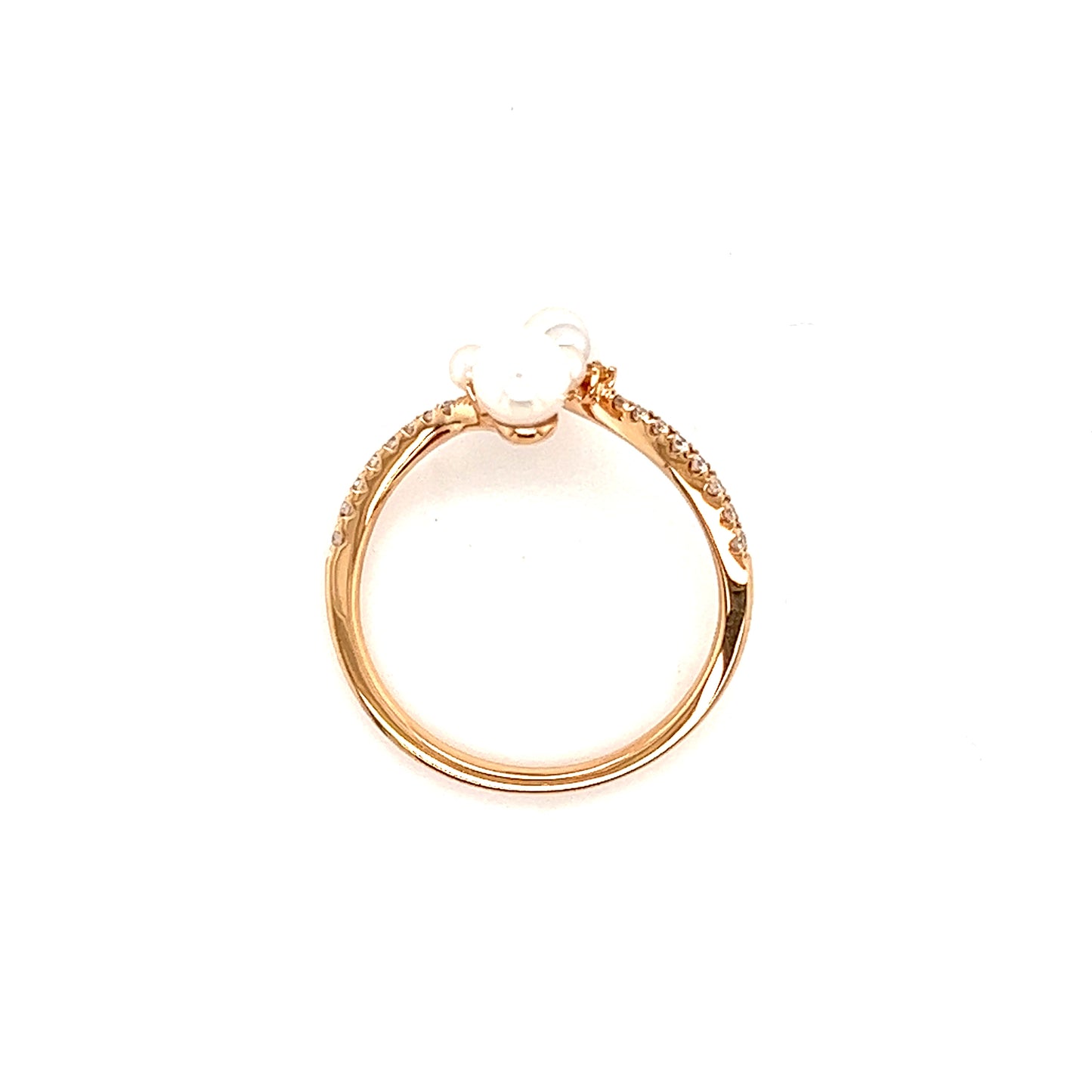 Bypass Pearl Ring with Side Yellow Sapphires and Diamonds in 18K Rose Gold Top View