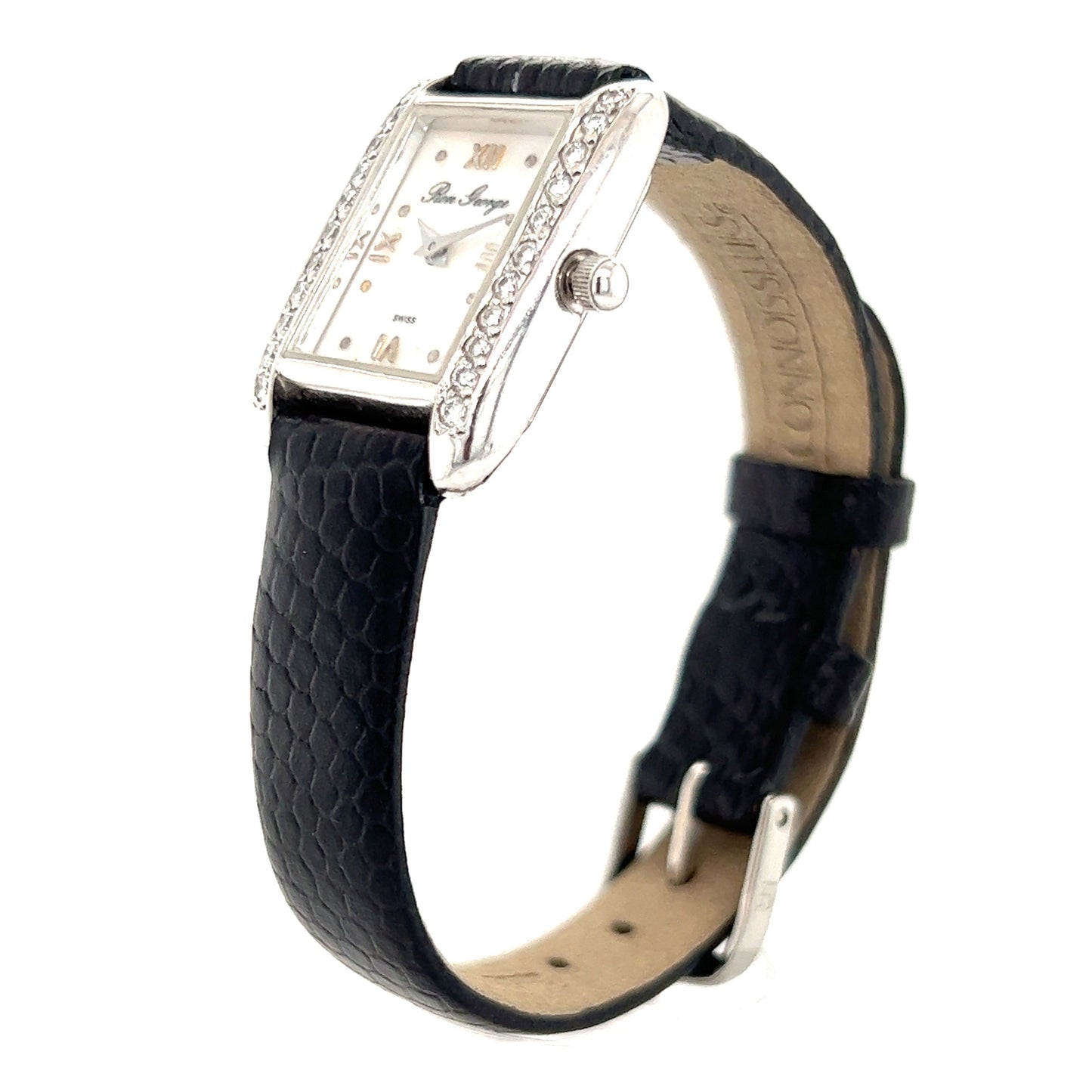 Ron George Watch with Mother of Pearl and Twenty-Two Diamonds in 14K White Gold Left Side View