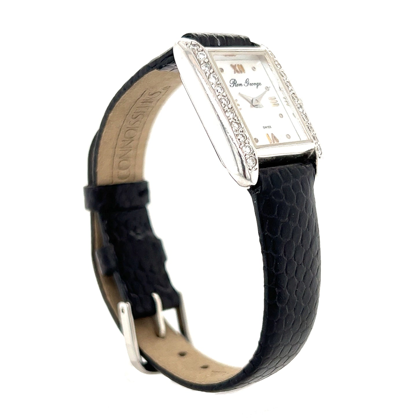 Ron George Watch with Mother of Pearl and Twenty-Two Diamonds in 14K White Gold Right Side View