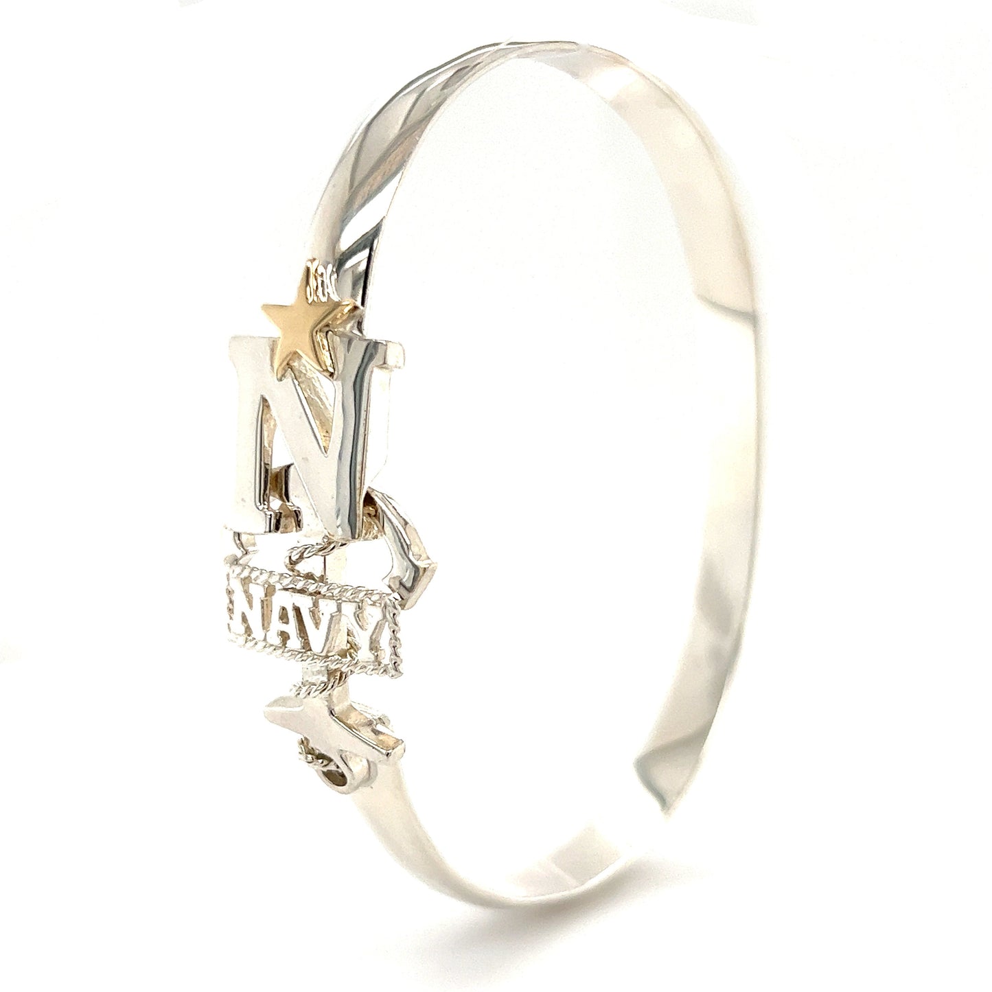 Navy 6mm Bangle Bracelet with 14K Yellow Gold Star in Sterling Silver Side View